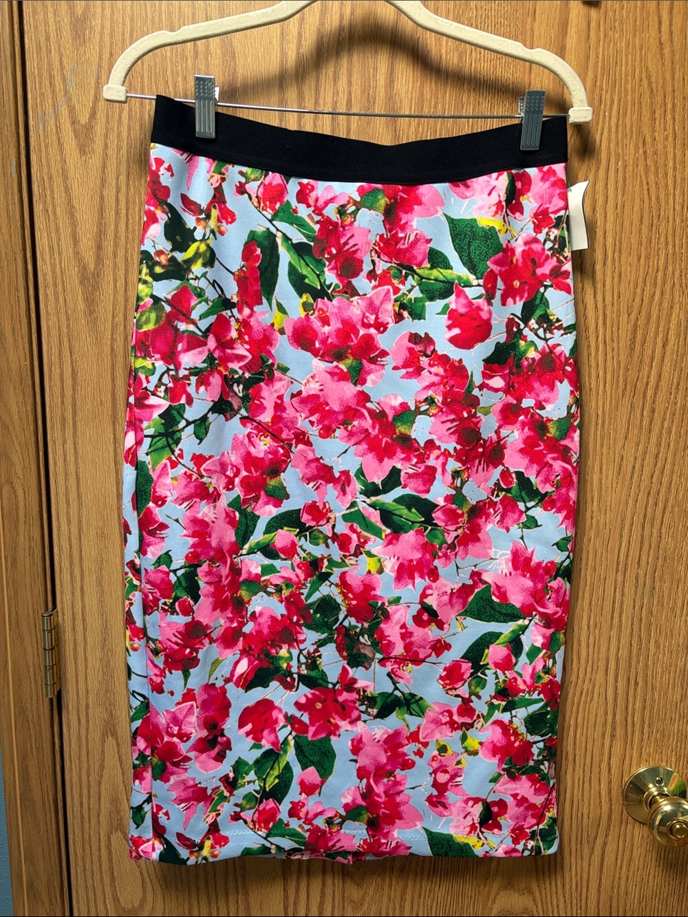 Milly Pink Floral Pencil Skirt with Green Leaves